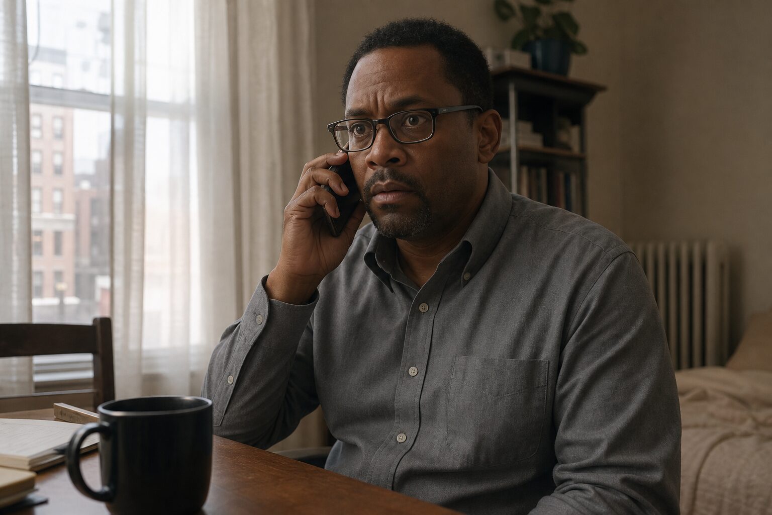 A man staring at his smartphone on his birthday morning