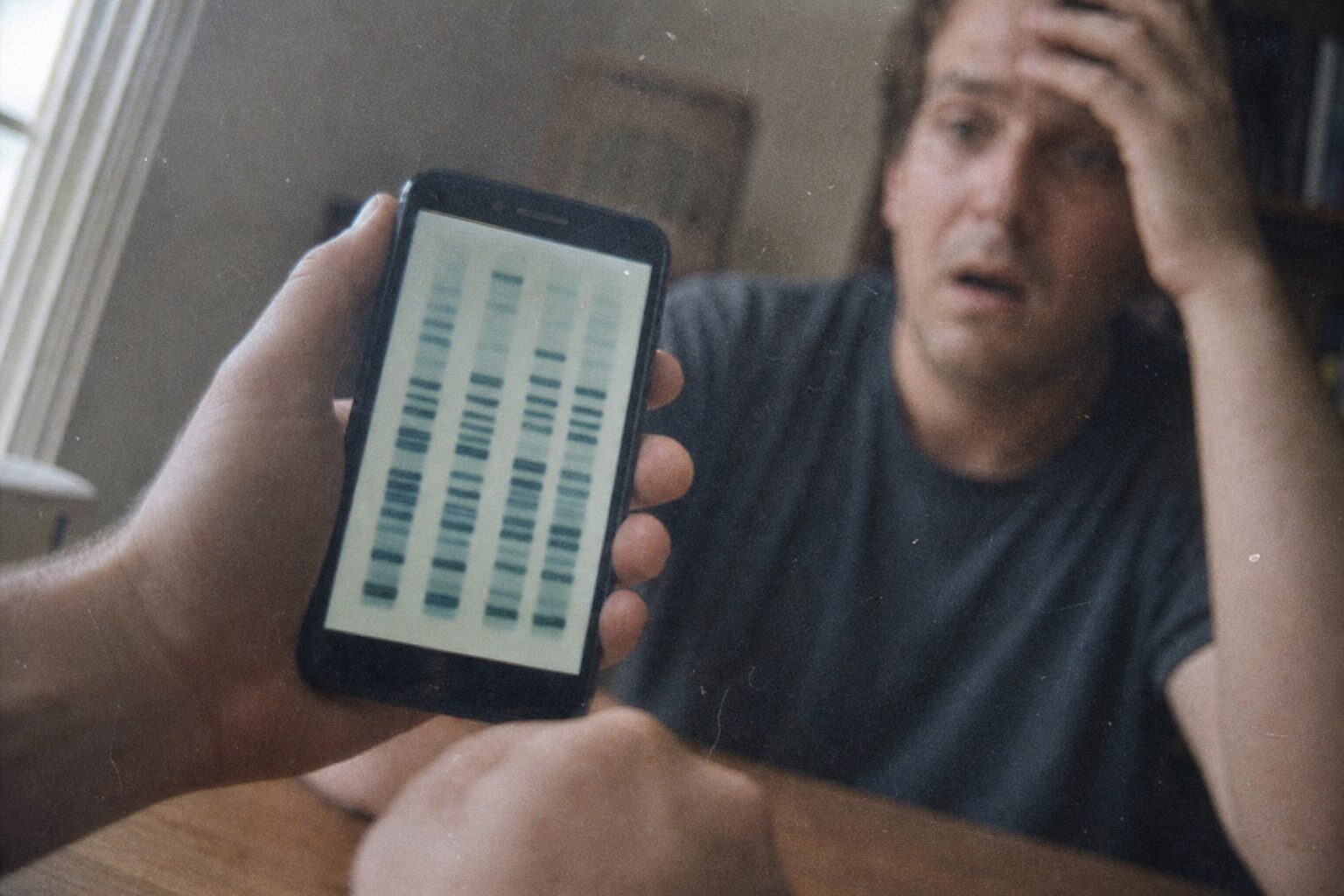 A DNA test result displayed on a smartphone screen