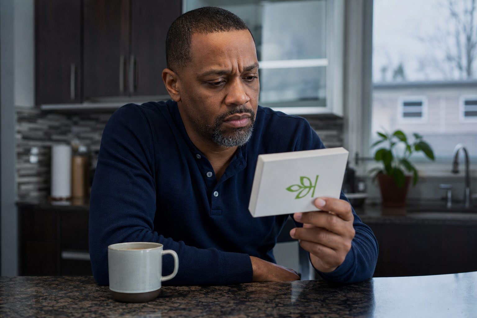 A man holding a DNA test kit box in his hands