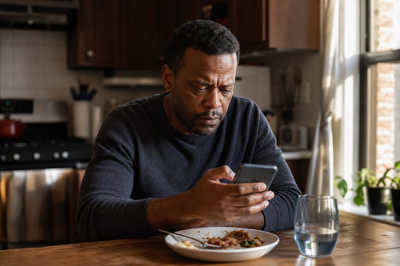 A man reading an incoming message on his phone