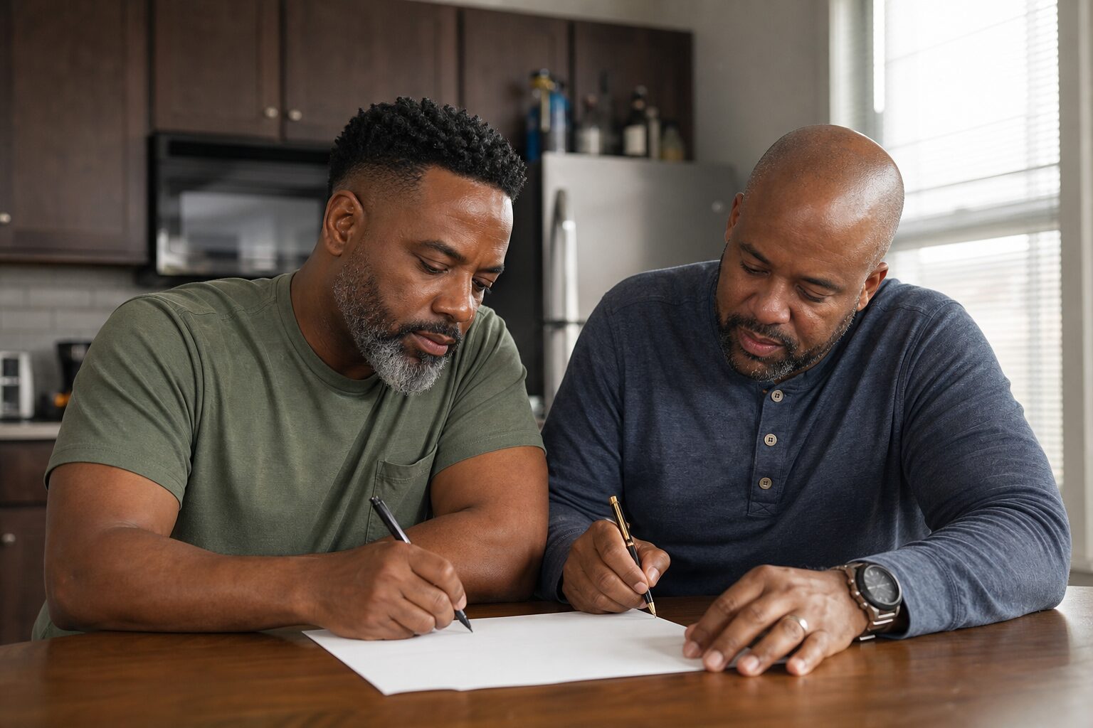 A scene of two men writing a joint letter together