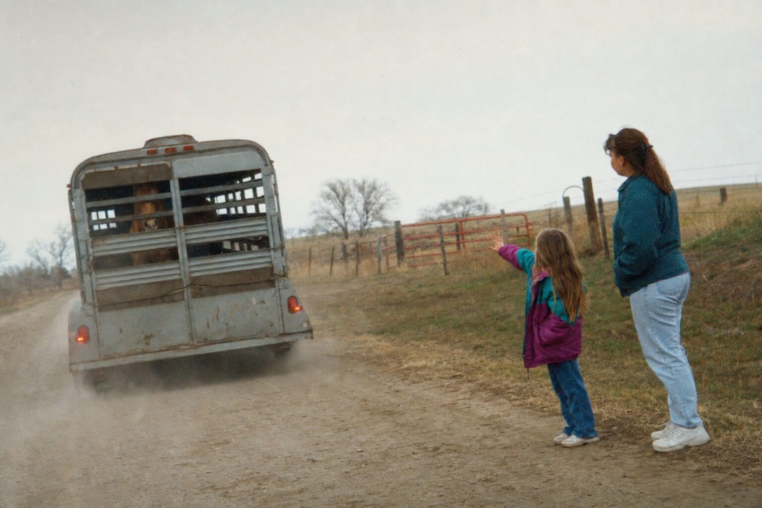 Spirit looking back from the trailer as Emma reaches after it